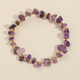 Natural Stone Bracelet for Women - Elegant Purple Crystal Beads on 14K Gold Plated Copper Chain, Simple and Versatile Design