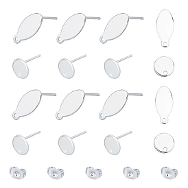 304 Stainless Steel Stud Earring Findings, Flat Plate and Ear Nuts, Oval & Flat Round