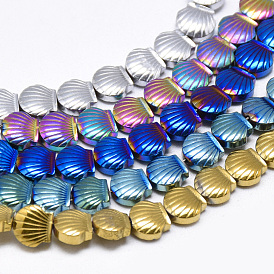 Electroplate Non-magnetic Synthetic Hematite Beads Strands, Scallop/Shell
