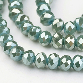 Electroplate Glass Beads Strands,  Full Rainbow Plated, Faceted Rondelle