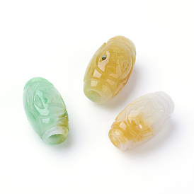 Perles européennes de jade birman / jade birman, Perles avec un grand trou   , teint, ovale
