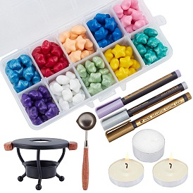 CRASPIRE DIY Wax Seal Wax Sealing Stamps Tools Sets, Including Star Sealing Wax Particles, Wood Wax Furnace and Wax Sticks Melting Spoon Tool, Metallic Markers Paints Pens, Candles