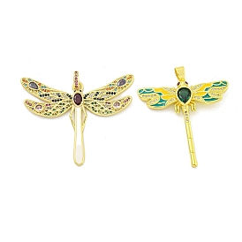Brass Micro Pave Clear Cubic Zirconia Pendants, Real 18K Gold Plated, Dragonfly