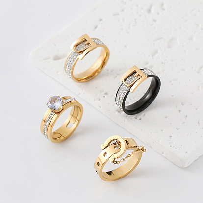 304 Stainless Steel Rhinestone Finger Rings for Couple