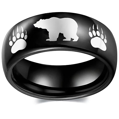 Anillos de dedo de acero inoxidable con pata de oso y oso, anillos de banda ancha para hombres