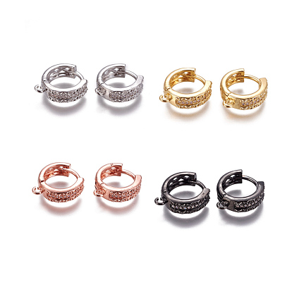 Brass Huggie Hoop Earring Findings, Ring, with Micro Pave Cubic Zirconia and Loop