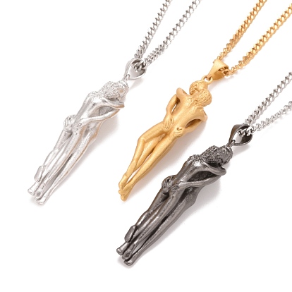 Brass Human Hug Pendant Necklace with 201 Stainless Steel Curb Chains for Women