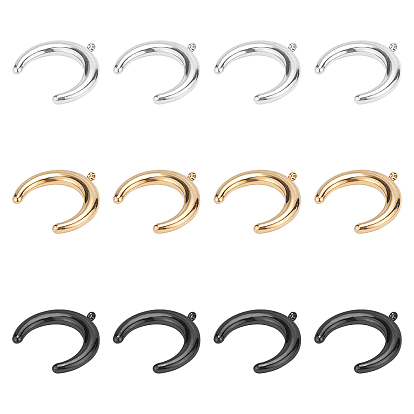 12Pcs 3 Colors 304 Stainless Steel Pendants, Double Horn/Crescent Moon