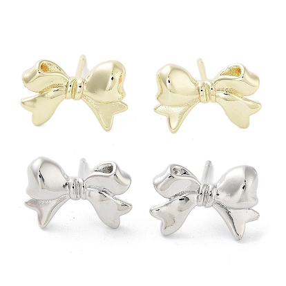 Rack Plating Brass Stud Earring, Cadmium Free & Lead Free, Long-Lasting Plated, Bowknot