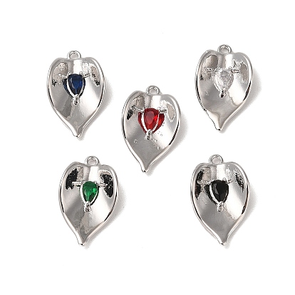 Brass Pendants, Cadmium Free & Nickel Free & Lead Free, with Glass, Heart Charms