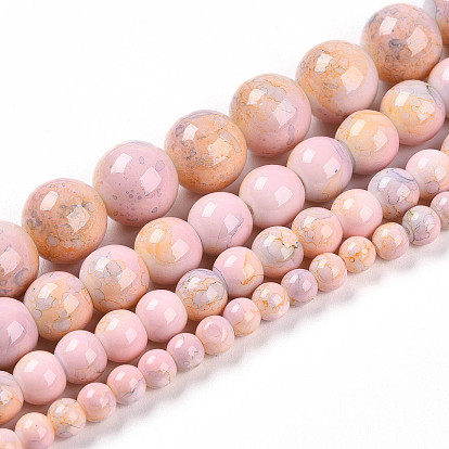 Выпечки нарисованных стеклянных бусин прядей, имитировать фарфоровые бусины, круглые