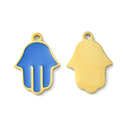 Ion Plating(IP) 304 Stainless Steel Manual Polishing Pendants, with Enamel, Hamsa Hand/Hand of Miriam Charms