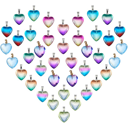 40Pcs 10 Colors Handmade Lampwork Pendants, Heart Charms