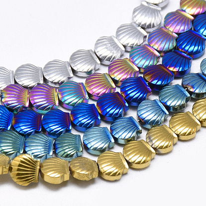 Electroplate Non-magnetic Synthetic Hematite Beads Strands, Scallop/Shell