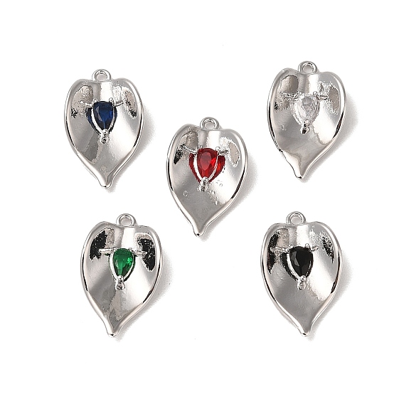 Brass Pendants, Cadmium Free & Nickel Free & Lead Free, with Glass, Heart Charms