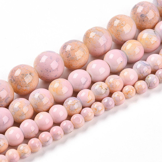 Выпечки нарисованных стеклянных бусин прядей, имитировать фарфоровые бусины, круглые