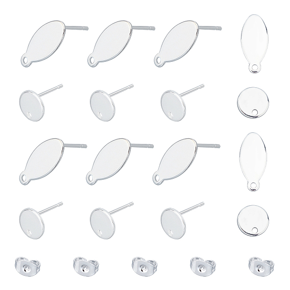 304 Stainless Steel Stud Earring Findings, Flat Plate and Ear Nuts, Oval & Flat Round