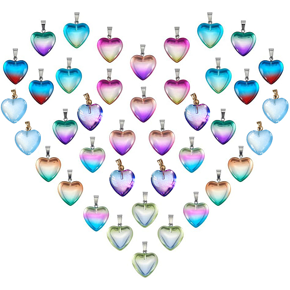 40Pcs 10 Colors Handmade Lampwork Pendants, Heart Charms