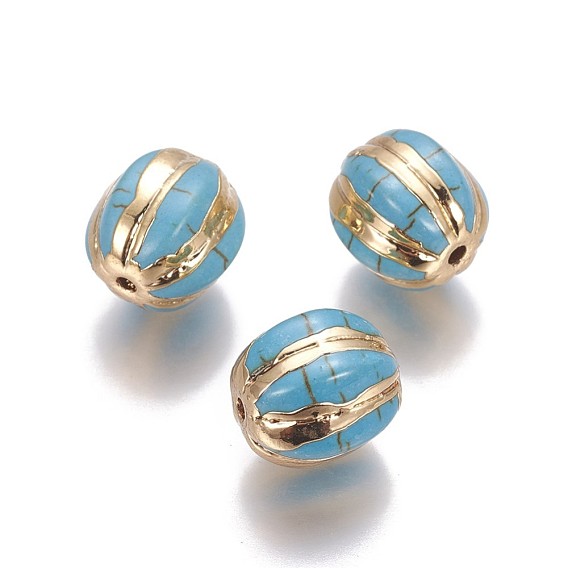 Синтетические бирюзовые бусины, край позолоченный, барабан