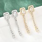 Brass Micro Pave Cubic Zirconia Stud Earrings, Rectangle, Lead Free & Cadmium Free, Rack Plating, Long-Lasting Plated