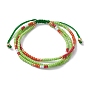 Adjustable Glass Seed Beaded Triple Layer Multi-strand Bracelet, Nylon Cord Braided Bead Bracelets