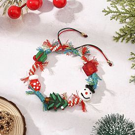 Christmas Handmade Lampwork Braided Bead Bracelets, with Cotton and Nylon Tassel Cord, Green and Red