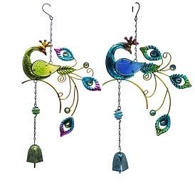 Peacock Glass Wind Chime, Art Pendant Decoration, with Iron Findings, for Garden, Window Decoration