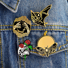 Vintage Punk Jewelry: Bat Bee Rose Skull Hand & Crystal Ball Brooch Pin