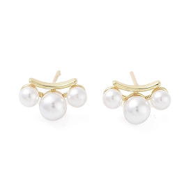Rack Plating Brass  Stud Earring, with Plastic Imitation Pearl, Cadmium Free & Lead Free, Long-Lasting Plated