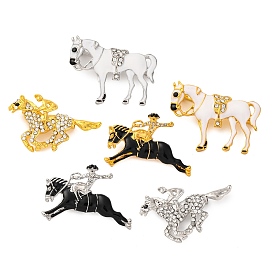 Zinc Alloy Crystal Rhinestone Brooch, Horse Enamel Pins