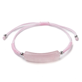 Curved Rectangle Natural Gemstone Adjustable Nylon Cord Braided Bead Bracelets for Women Men