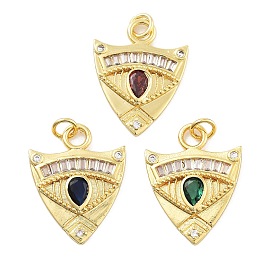 Rack Plating Brass Micro Pave Cubic Zirconia Pendants, Long-Lasting Plated, Lead Free & Cadmium Free, Triangle with Eye