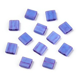 2-Hole Opaque Glass Seed Beads, Two Tone Color Frosted
, Rectangle