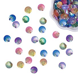 PandaHall Elite Resin Cabochons, Flat Round with Mermaid Fish Scale