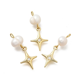 Латунные микро проложить кубического циркония подвески, стойки покрытие, долговечный, без кадмия и без свинца, реальный 18 k позолоченный, с натуральной жемчужиной