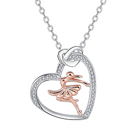 Ожерелья с подвесками из латуни с прозрачным кубическим цирконием и микропаве, сердце с балериной