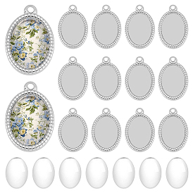 DIY Pendant Kits, including 304 Stainless Steel Pendant Cabochon Settings, Oval, Glass Cabochons