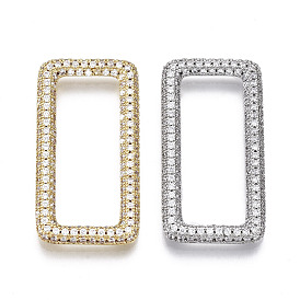 Brass Micro Pave Cubic Zirconia Linking Rings, Rectangle, Nickel Free