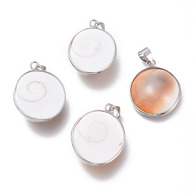Natural Conch Shell Pendants, with Brass Findings, Oval