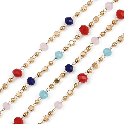 Латунные звенья-рондель, со стеклом, долговечный, стойки покрытие, без свинца и без кадмия, несварные, ручной работы из бисера цепи