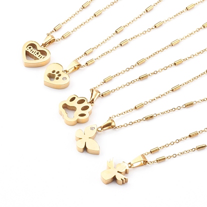 304 Stainless Steel Mixed Shapes Pendant Necklaces, with Cable Chains and Tube Beads