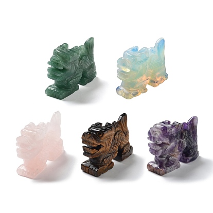 Natural & Synthetic Gemstone Carved Healing Dragon Figurines, Reiki Energy Stone Display Decorations