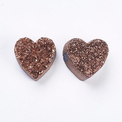 Electroplate Natural Druzy Agate Beads, Heart