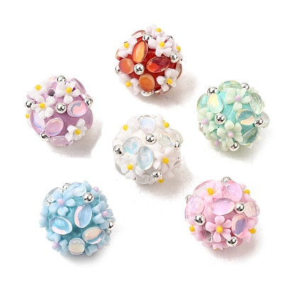 Ручной полимерной глины шариков Rhinestone, с бусинами в виде диско-шариков из смолы и АБС-пластика, круглая с цветком