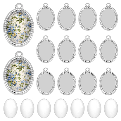 DIY Pendant Kits, including 304 Stainless Steel Pendant Cabochon Settings, Oval, Glass Cabochons