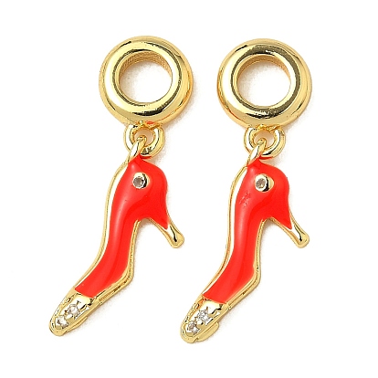 Латунь микропаве прозрачный кубический цирконий европейские подвески с подвесками, красные эмалевые туфли на высоком каблуке с большими отверстиями, стойки покрытие, долговечный, без свинца и без кадмия