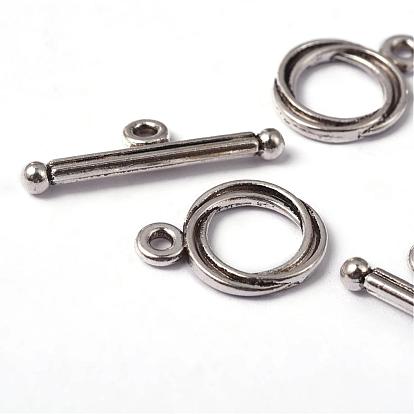 Tibetan Style Alloy Toggle Clasps, Cadmium Free & Lead Free, Ring: 13mm wide, 17mm long, Bar: 3mm wide, 24mm long, hole: 2mm