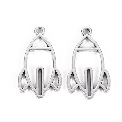 Tibetan Style Alloy Open Back Bezel Pendants, For DIY UV Resin, Epoxy Resin, Pressed Flower Jewelry, Lead Free & Cadmium Free, Rocket