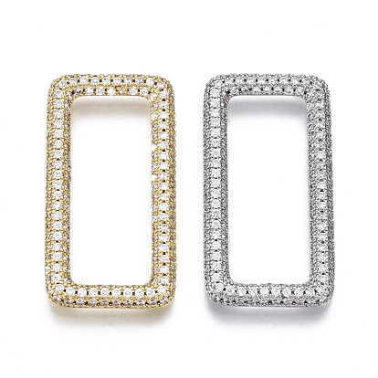 Brass Micro Pave Cubic Zirconia Linking Rings, Rectangle, Nickel Free