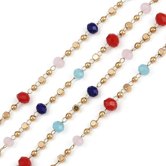 Латунные звенья-рондель, со стеклом, долговечный, стойки покрытие, без свинца и без кадмия, несварные, ручной работы из бисера цепи